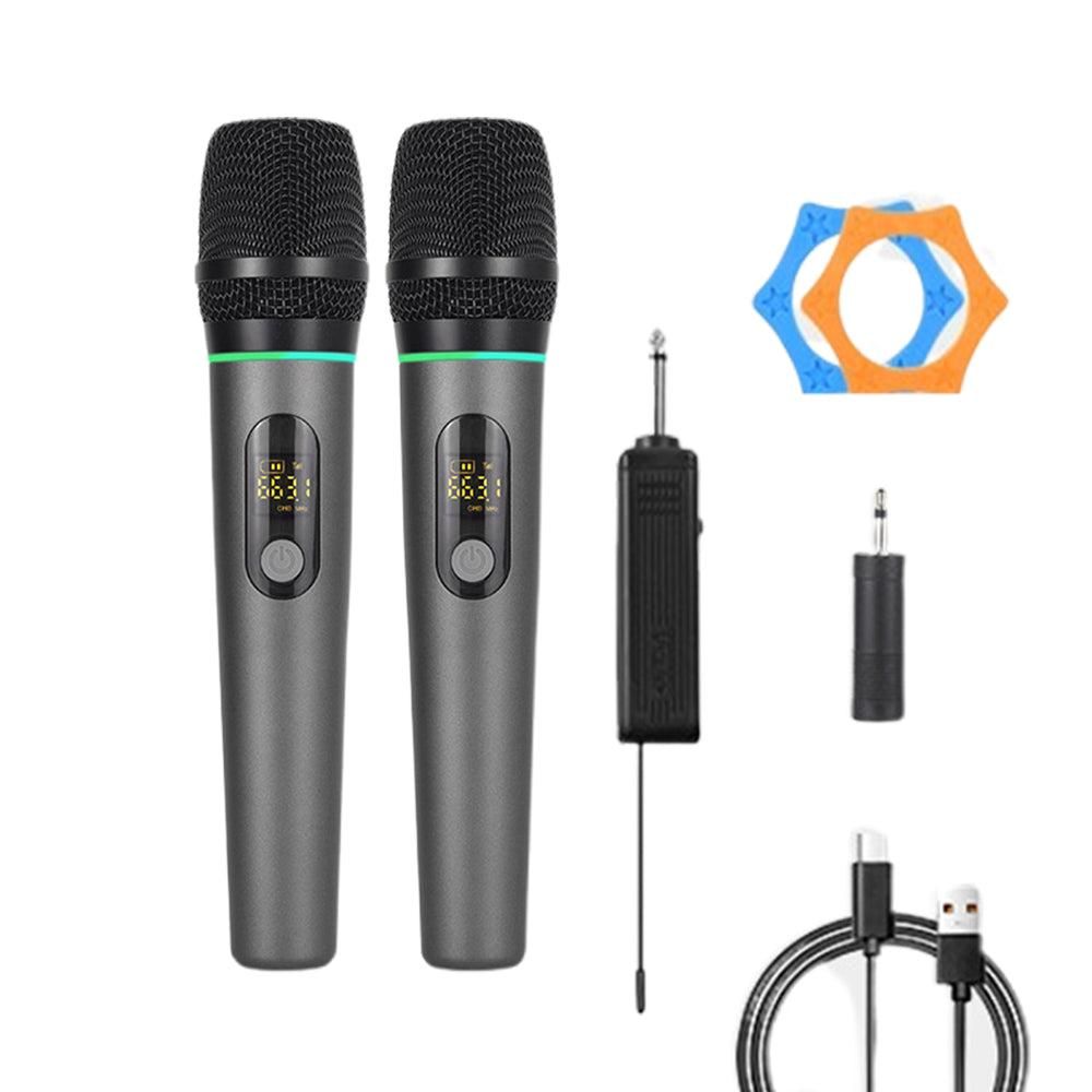 Dual Wireless Rechargeable Microphone Set with Display for Karaoke Weddings DJs Speech & Classroom Use V1263-JX-6973