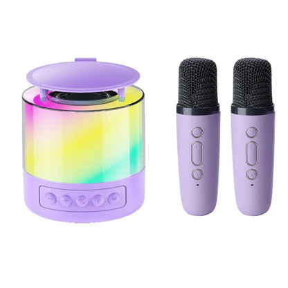 Bluetooth Karaoke Machine with 2 Wireless Microphones Mini Singing Speaker with Colorful Light Pink V1263-JX-6974-2