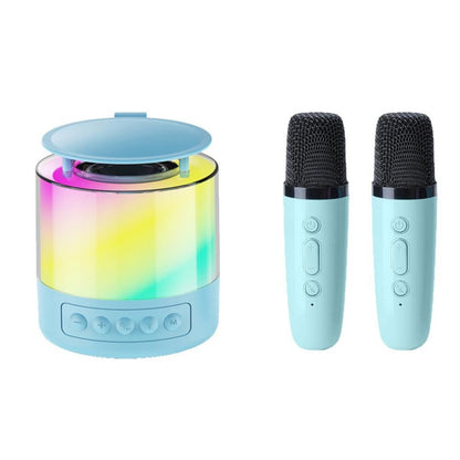 Bluetooth Karaoke Machine with 2 Wireless Microphones Mini Singing Speaker with Colorful Light Pink V1263-JX-6974-2