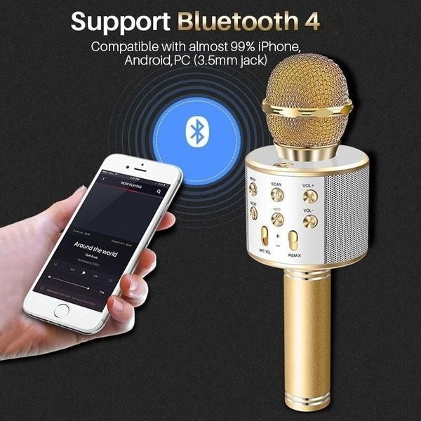 Handheld Wireless Bluetooth Microphone with Speaker for IOS Android Phone Computer 1800mAh Battery Gold V1263-JX-6975-1