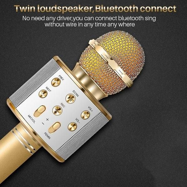 Handheld Wireless Bluetooth Microphone with Speaker for IOS Android Phone Computer 1800mAh Battery Gold V1263-JX-6975-1