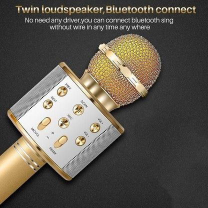 Handheld Wireless Bluetooth Microphone with Speaker for IOS Android Phone Computer 1800mAh Battery Gold V1263-JX-6975-1