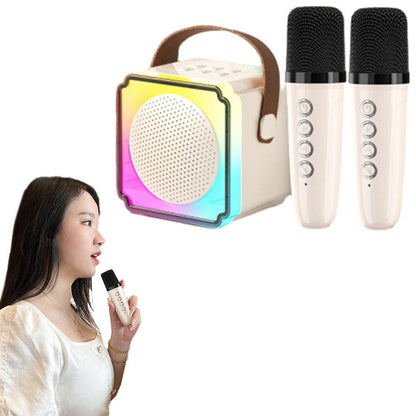 Mini Karaoke Machine with 2 Wireless Microphones Portable Bluetooth Speaker V1263-JX-6978