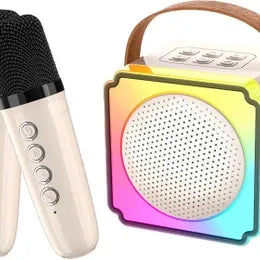 Mini Karaoke Machine with 2 Wireless Microphones Portable Bluetooth Speaker V1263-JX-6978