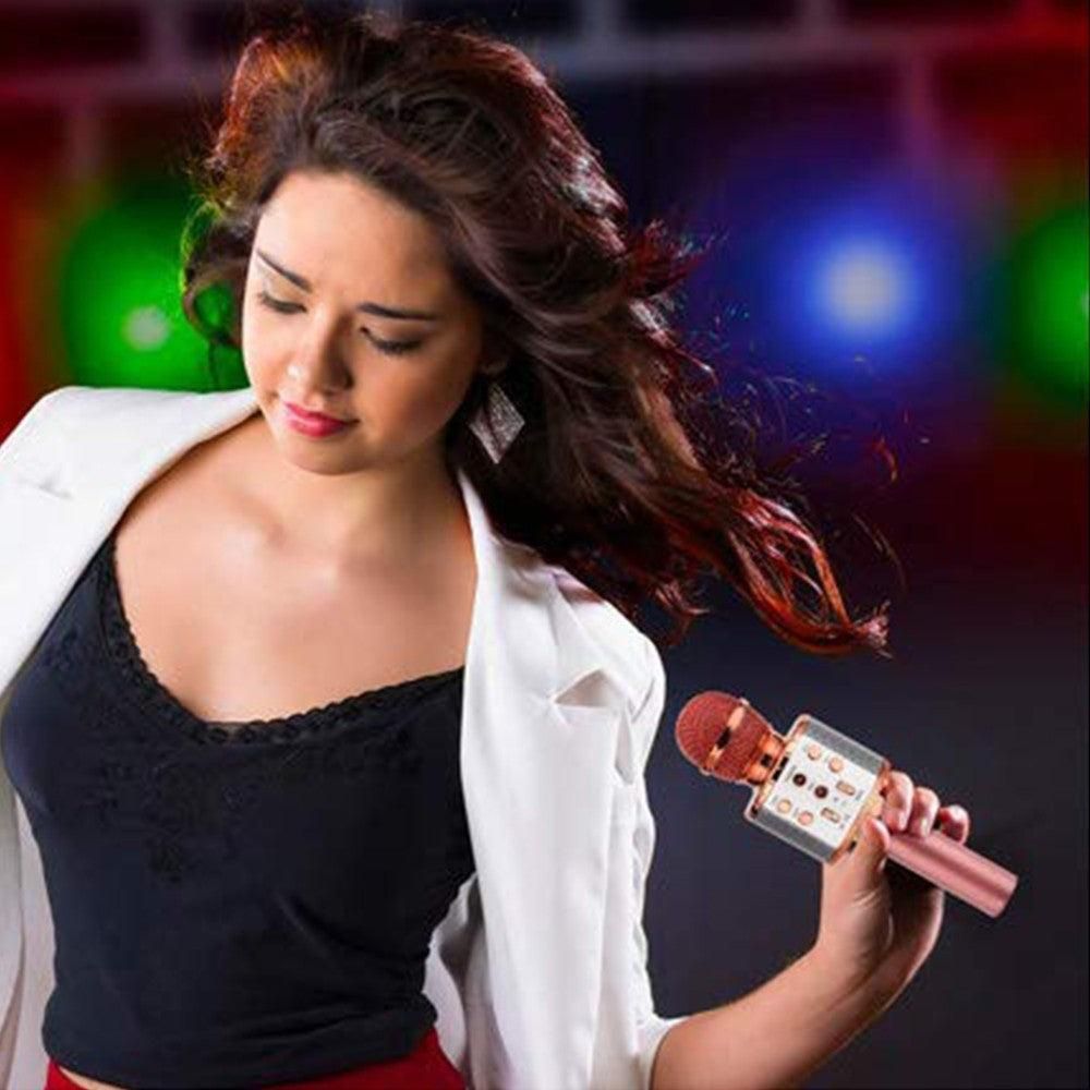 Portable Bluetooth Wireless Karaoke Microphone with LED Lights Rose Gold V1263-JX-6979-1