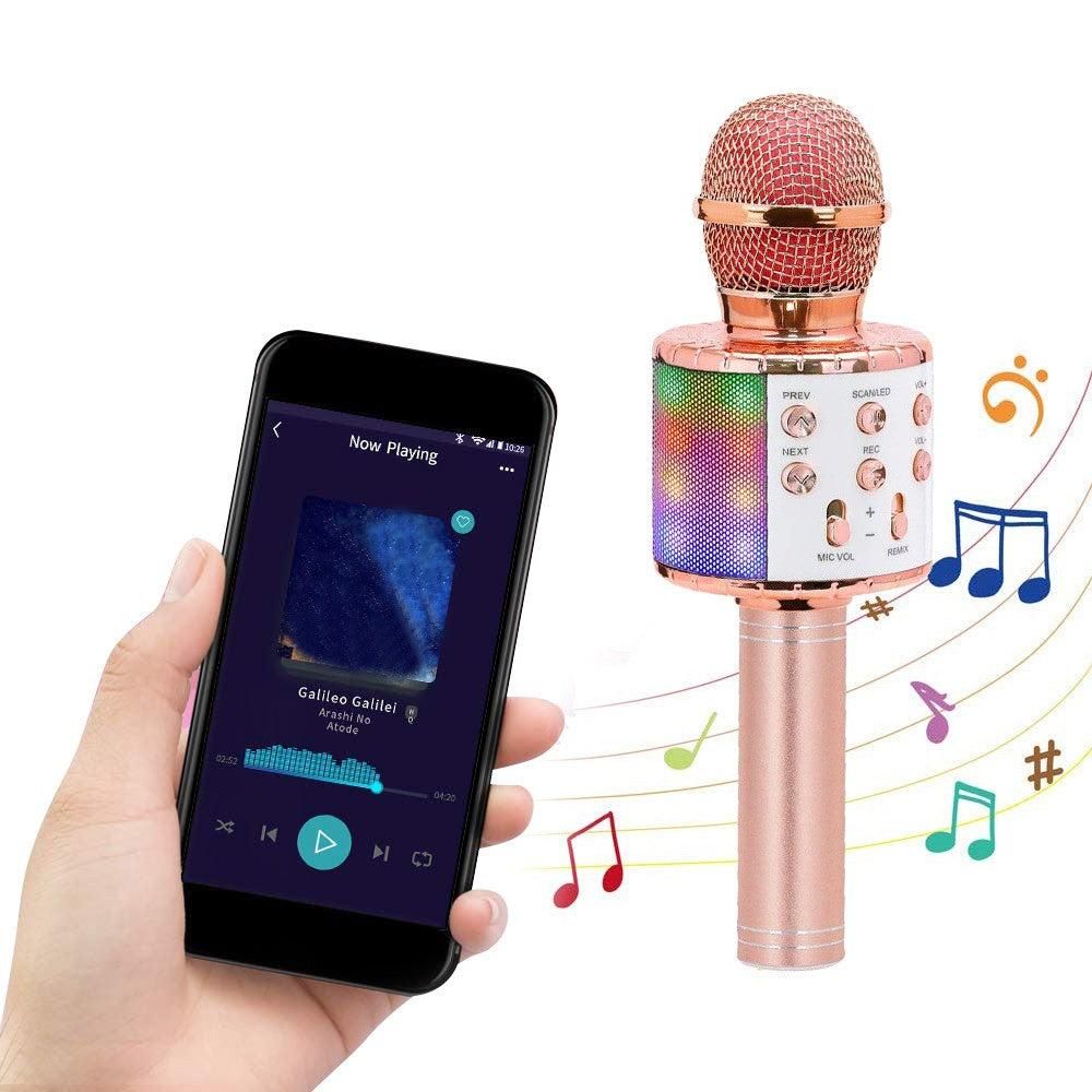 Portable Bluetooth Wireless Karaoke Microphone with LED Lights Rose Gold V1263-JX-6979-1