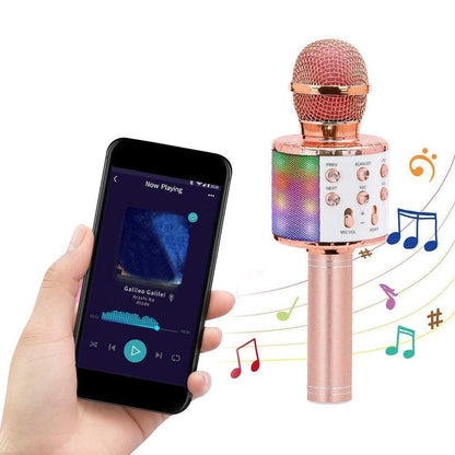 Portable Bluetooth Wireless Karaoke Microphone with LED Lights Rose Gold V1263-JX-6979-1