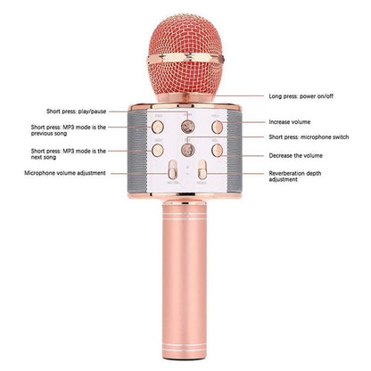 Portable Bluetooth Wireless Karaoke Microphone with LED Lights Rose Gold V1263-JX-6979-1