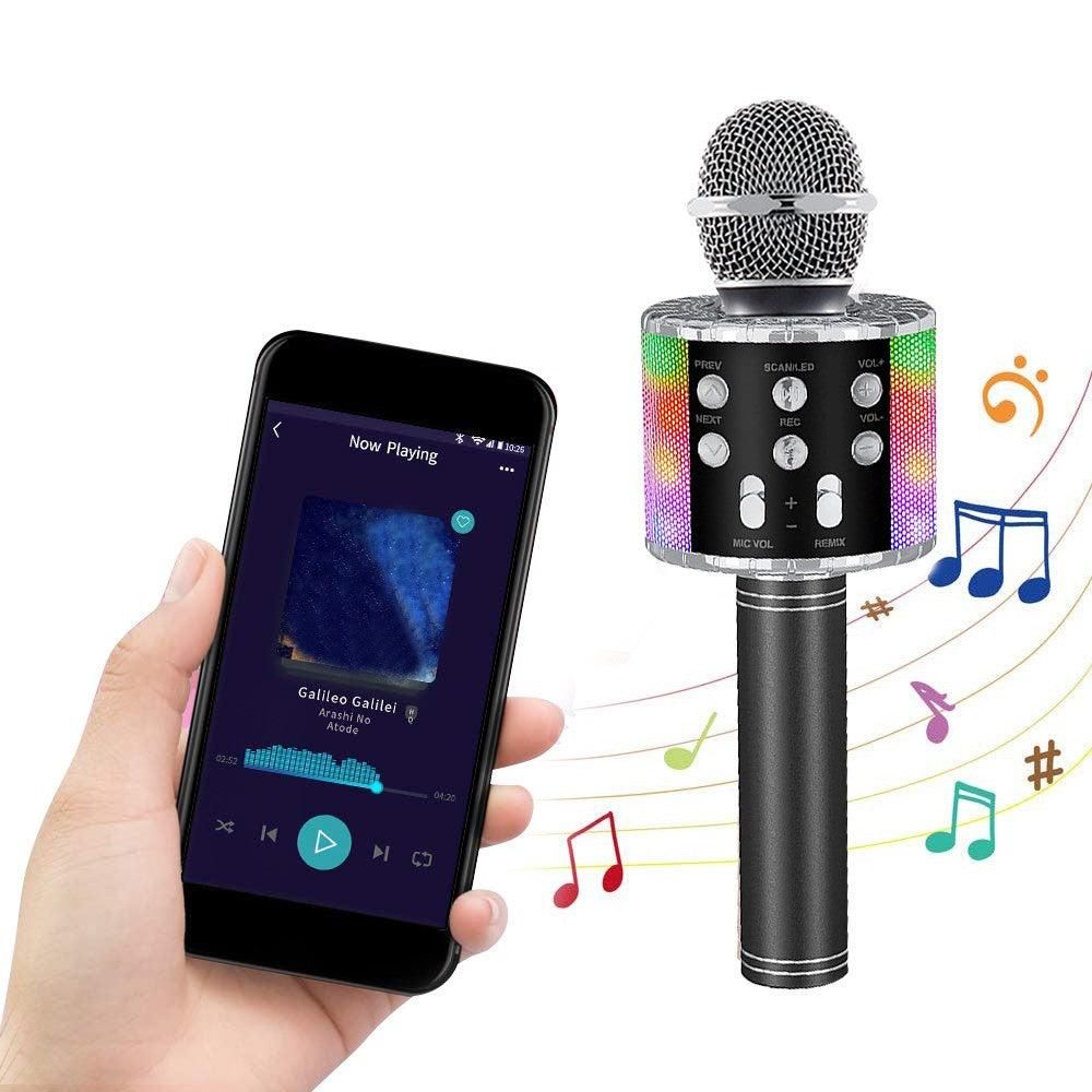 Portable Bluetooth Wireless Karaoke Microphone with LED Lights Black V1263-JX-6979-2