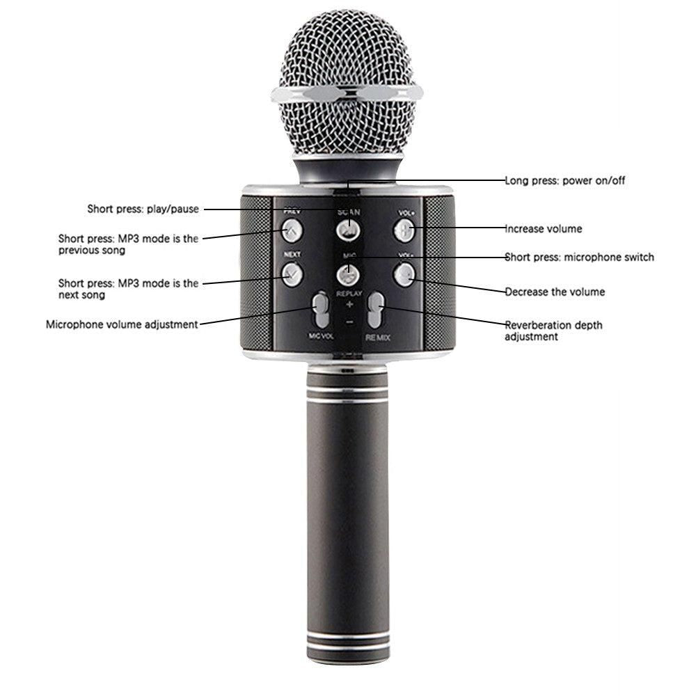Portable Bluetooth Wireless Karaoke Microphone with LED Lights Black V1263-JX-6979-2