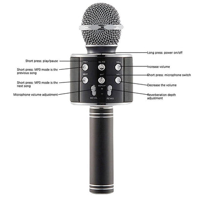 Portable Bluetooth Wireless Karaoke Microphone with LED Lights Black V1263-JX-6979-2