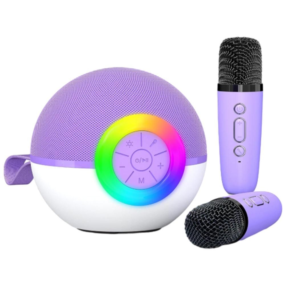 Portable Karaoke Microphone Machine Mini Bluetooth Speaker with 2 Wireless Mics Blue V1263-JX-6981-1