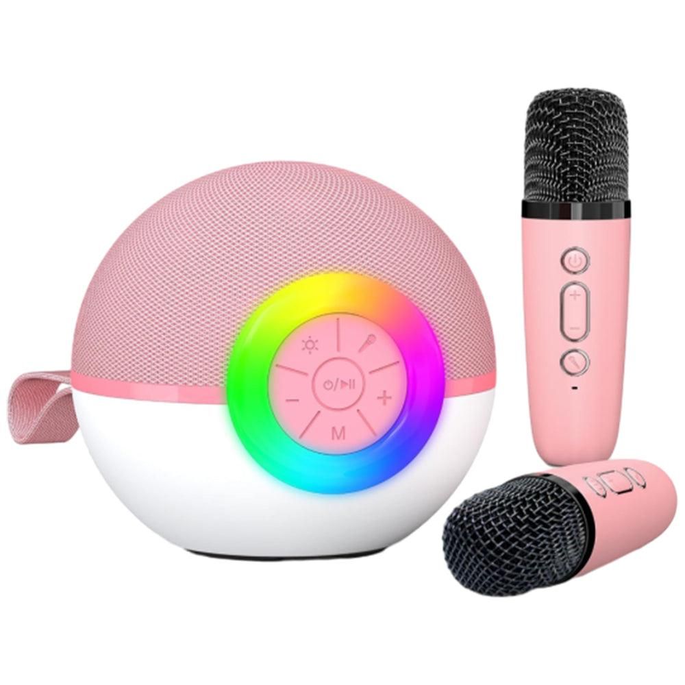 Portable Karaoke Microphone Machine Mini Bluetooth Speaker with 2 Wireless Mics Blue V1263-JX-6981-1