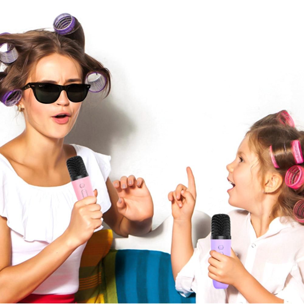 Portable Karaoke Microphone Machine Mini Bluetooth Speaker with 2 Wireless Mics Purple V1263-JX-6981-3
