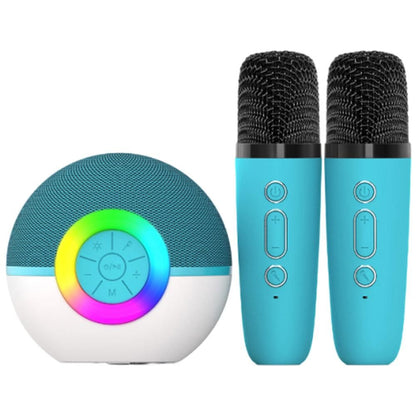 Portable Karaoke Microphone Machine Mini Bluetooth Speaker with 2 Wireless Mics Green V1263-JX-6981-4