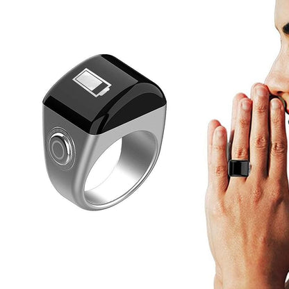Bluetooth Smart Counter Ring - Digital Tasbih Tally Clicker with Alarm Clock Silver - L V1263-JX-6985-3