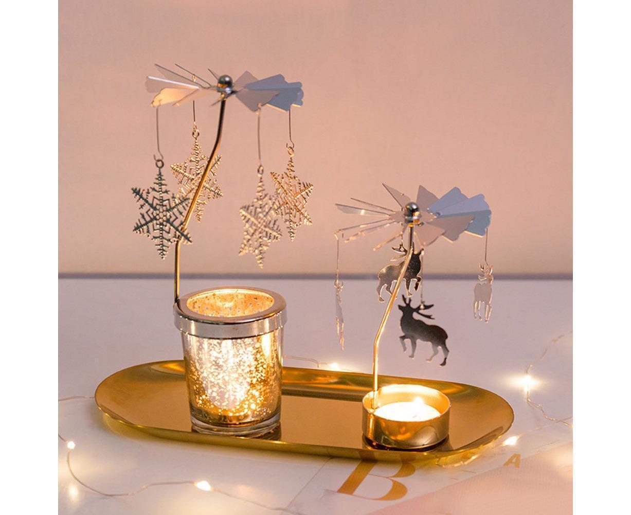 Rotating Carousel Tea Light Hanging Deer Candle Holder Candlestick Room Decor-Snowflake * V1263-JX-699
