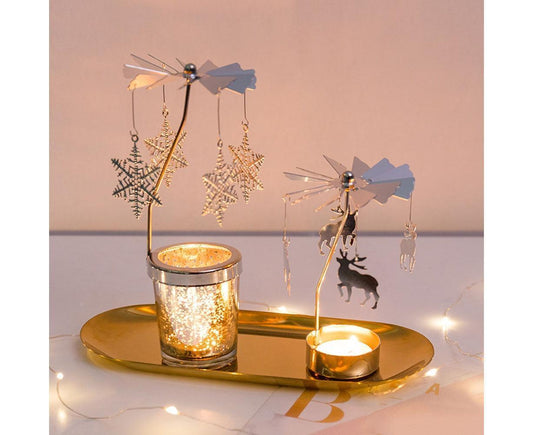 Rotating Carousel Tea Light Hanging Deer Candle Holder Candlestick Room Decor-Snowflake * V1263-JX-699