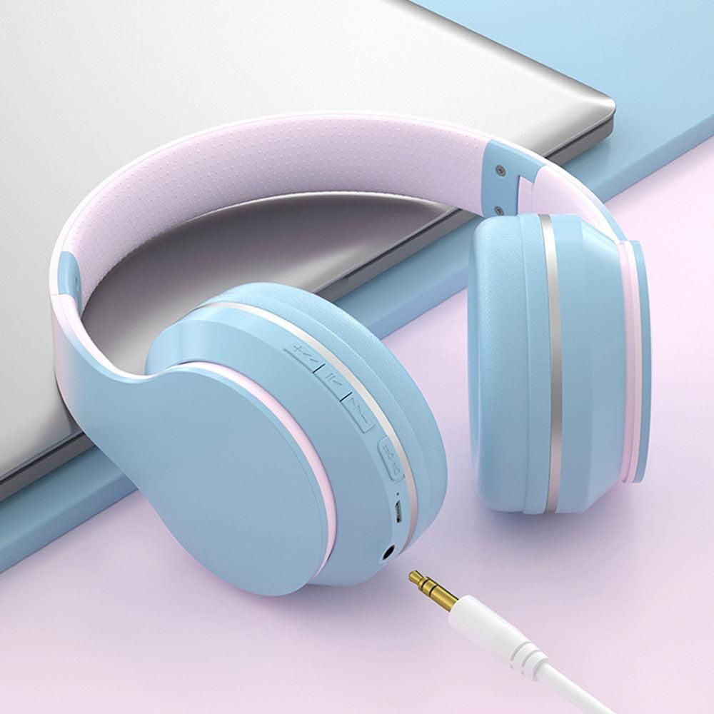Foldable Wireless Over-Ear Headphones Bluetooth Headset with Mic Function Blue V1263-JX-6998-1