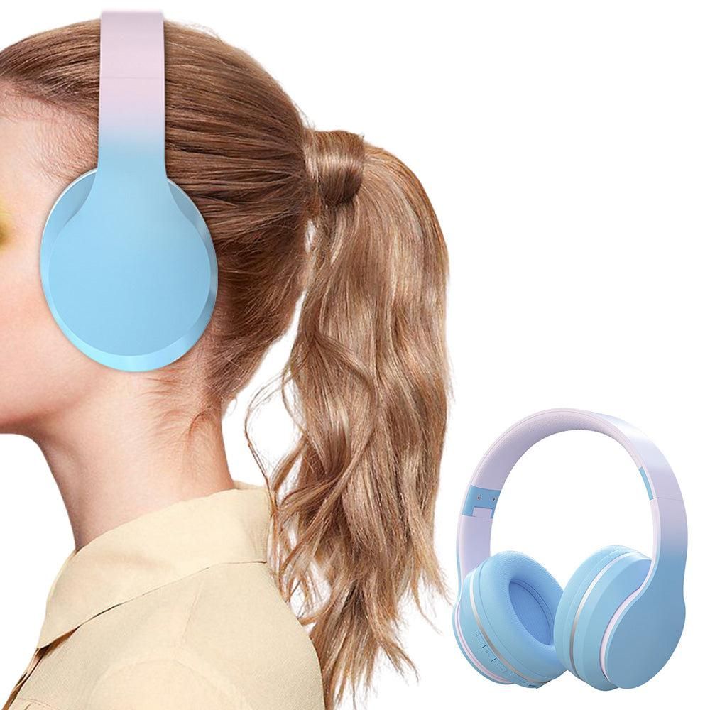 Foldable Wireless Over-Ear Headphones Bluetooth Headset with Mic Function Blue V1263-JX-6998-1