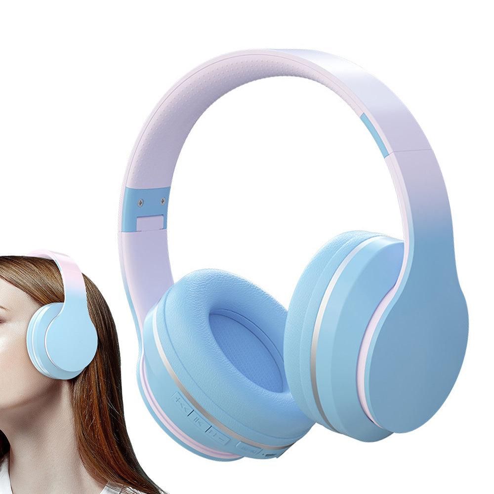 Foldable Wireless Over-Ear Headphones Bluetooth Headset with Mic Function Blue V1263-JX-6998-1