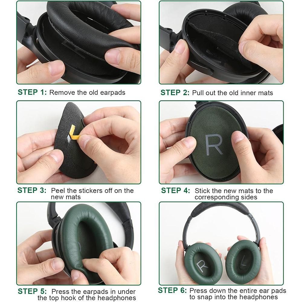 Pair of Replacement Ear Pads for Bose QC45 Headphone Ear Cushions Green V1263-JX-7000-1