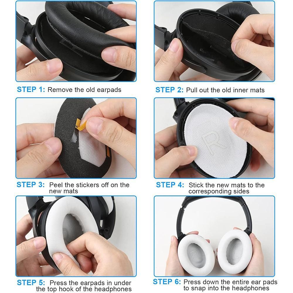 Pair of Replacement Ear Pads for Bose QC45 Headphone Ear Cushions White V1263-JX-7000-3