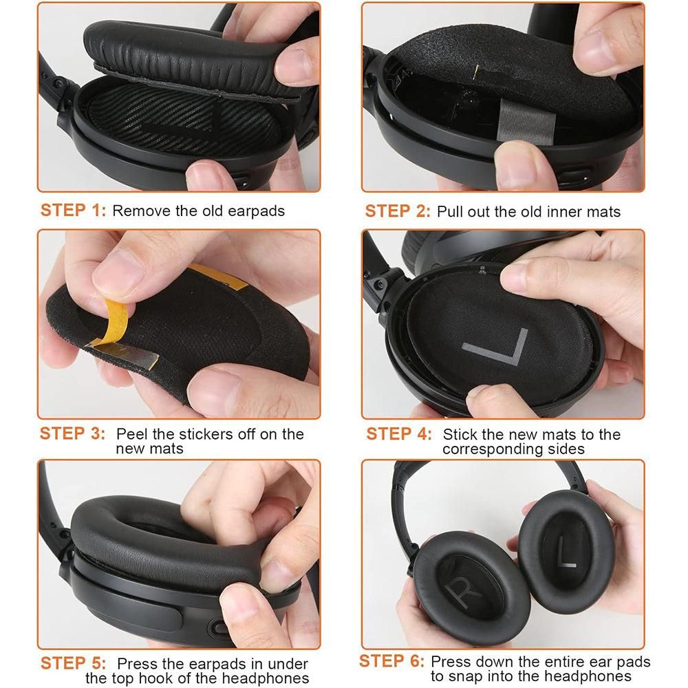 Pair of Replacement Ear Pads for Bose QC45 Headphone Ear Cushions Black V1263-JX-7000-4