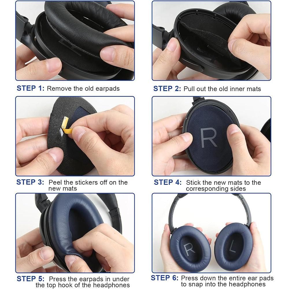 Pair of Replacement Ear Pads for Bose QC45 Headphone Ear Cushions Navy V1263-JX-7000-5