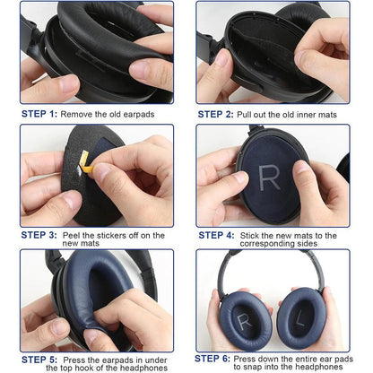 Pair of Replacement Ear Pads for Bose QC45 Headphone Ear Cushions Navy V1263-JX-7000-5