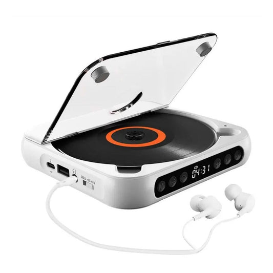Portable Bluetooth CD Player Supports USB /Wired Playback Rechargeable Walkman White V1263-JX-7002-1