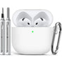 Compatible with Apple Airpods 4 Silicone Full Case Keychain and Cleaner Kit White V1263-JX-7004