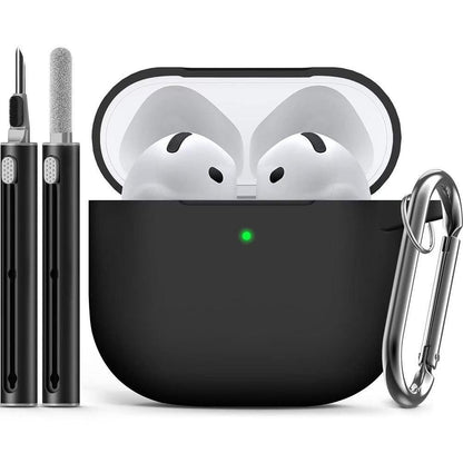 Compatible with Apple Airpods 4 Silicone Full Case Keychain and Cleaner Kit White V1263-JX-7004