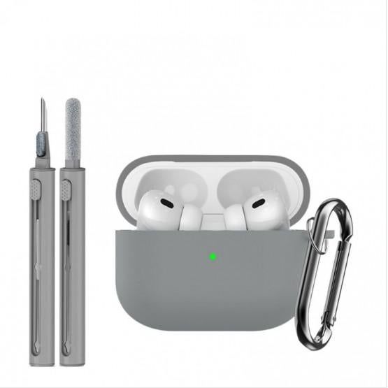 Compatible with Apple Airpods 4 Silicone Full Case Keychain and Cleaner Kit White V1263-JX-7004