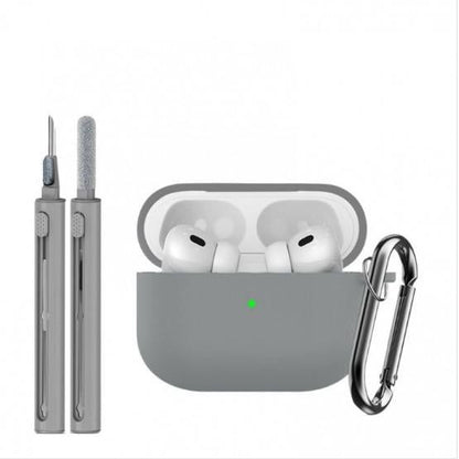 Compatible with Apple Airpods 4 Silicone Full Case Keychain and Cleaner Kit White V1263-JX-7004