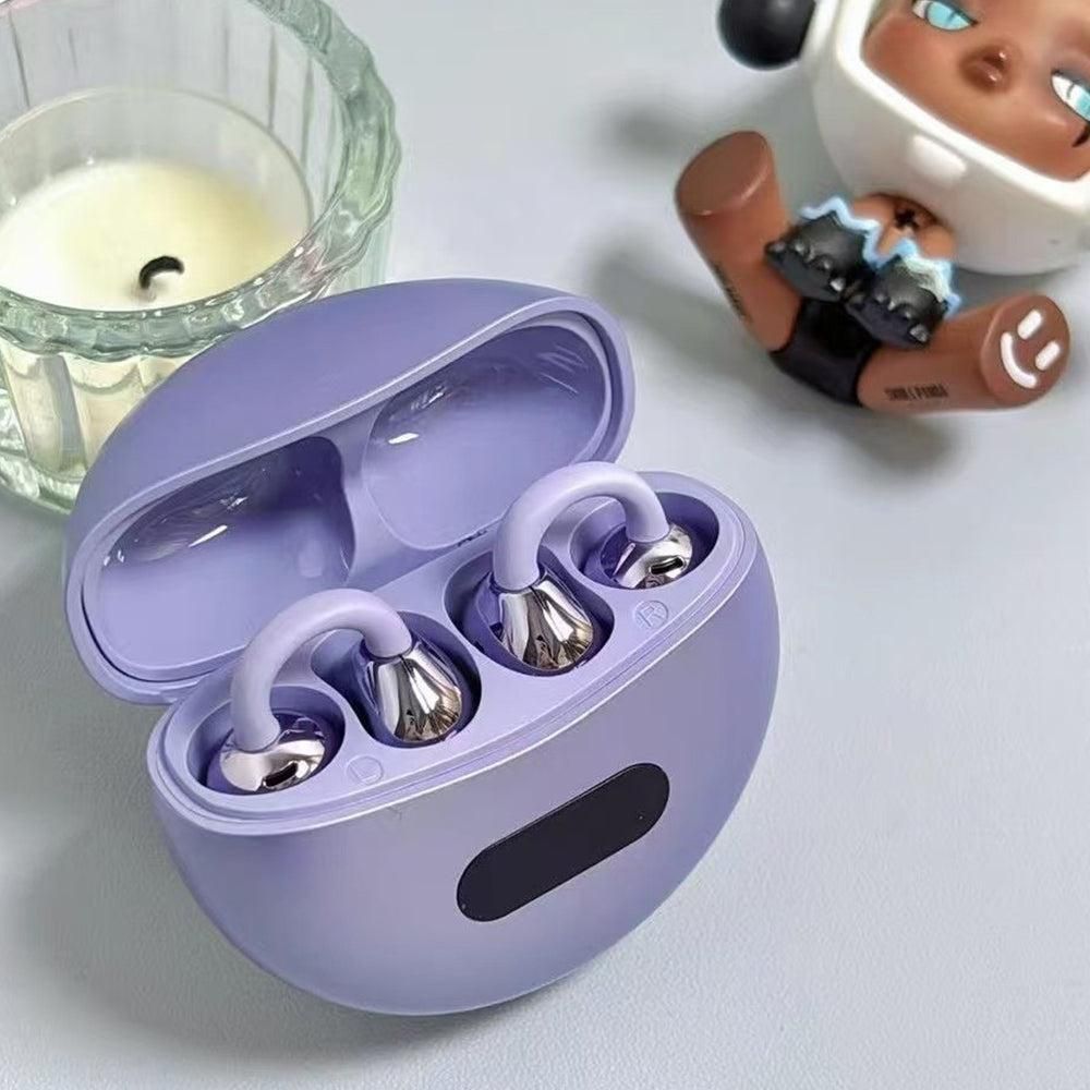 Wireless Bluetooth 5.4 Clip-on Earbuds Lightweight Open Ear Headphones for Glasses Wearers and Workout Purple V1263-JX-7006