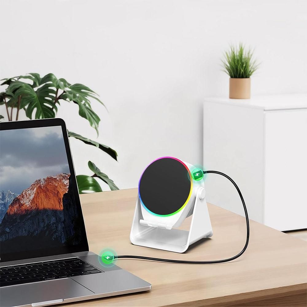 4 in 1 Wireless Induction Speaker Bluetooth Speaker with 360 Adjustable Phone Holder - White V1263-JX-7033