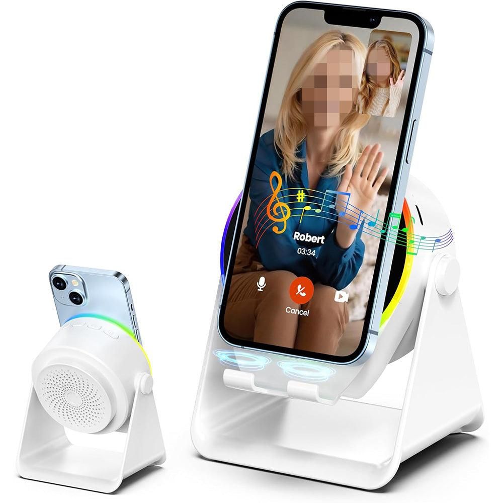 4 in 1 Wireless Induction Speaker Bluetooth Speaker with 360 Adjustable Phone Holder - White V1263-JX-7033