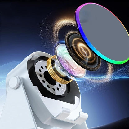 4 in 1 Wireless Induction Speaker Bluetooth Speaker with 360 Adjustable Phone Holder - White V1263-JX-7033