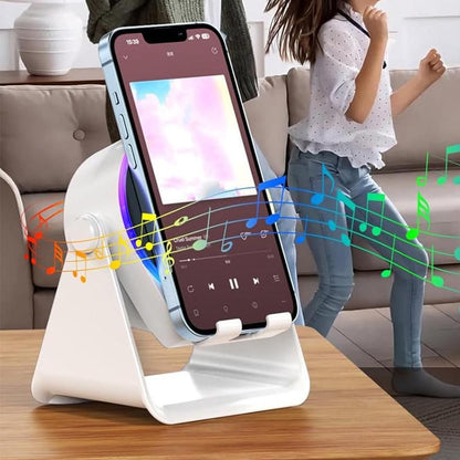 4 in 1 Wireless Induction Speaker Bluetooth Speaker with 360 Adjustable Phone Holder - White V1263-JX-7033