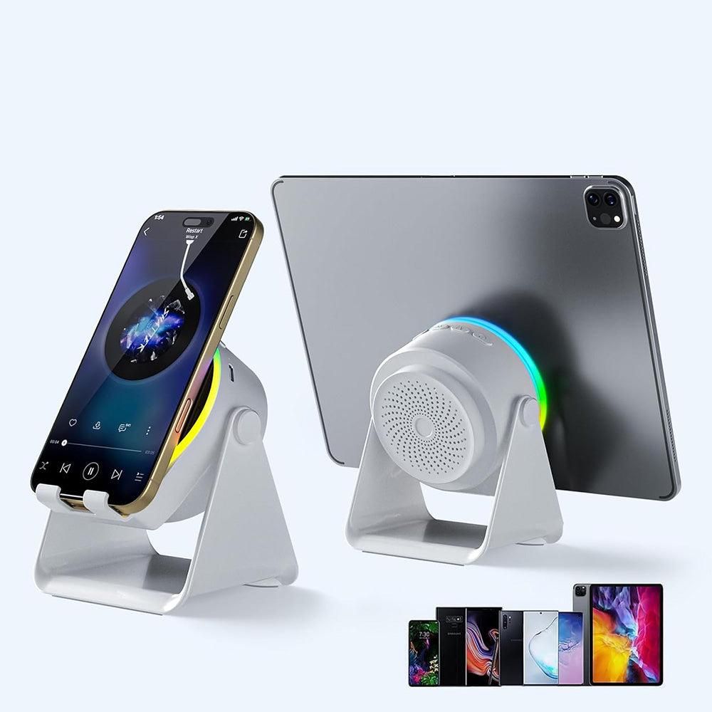 4 in 1 Wireless Induction Speaker Bluetooth Speaker with 360 Adjustable Phone Holder - White V1263-JX-7033