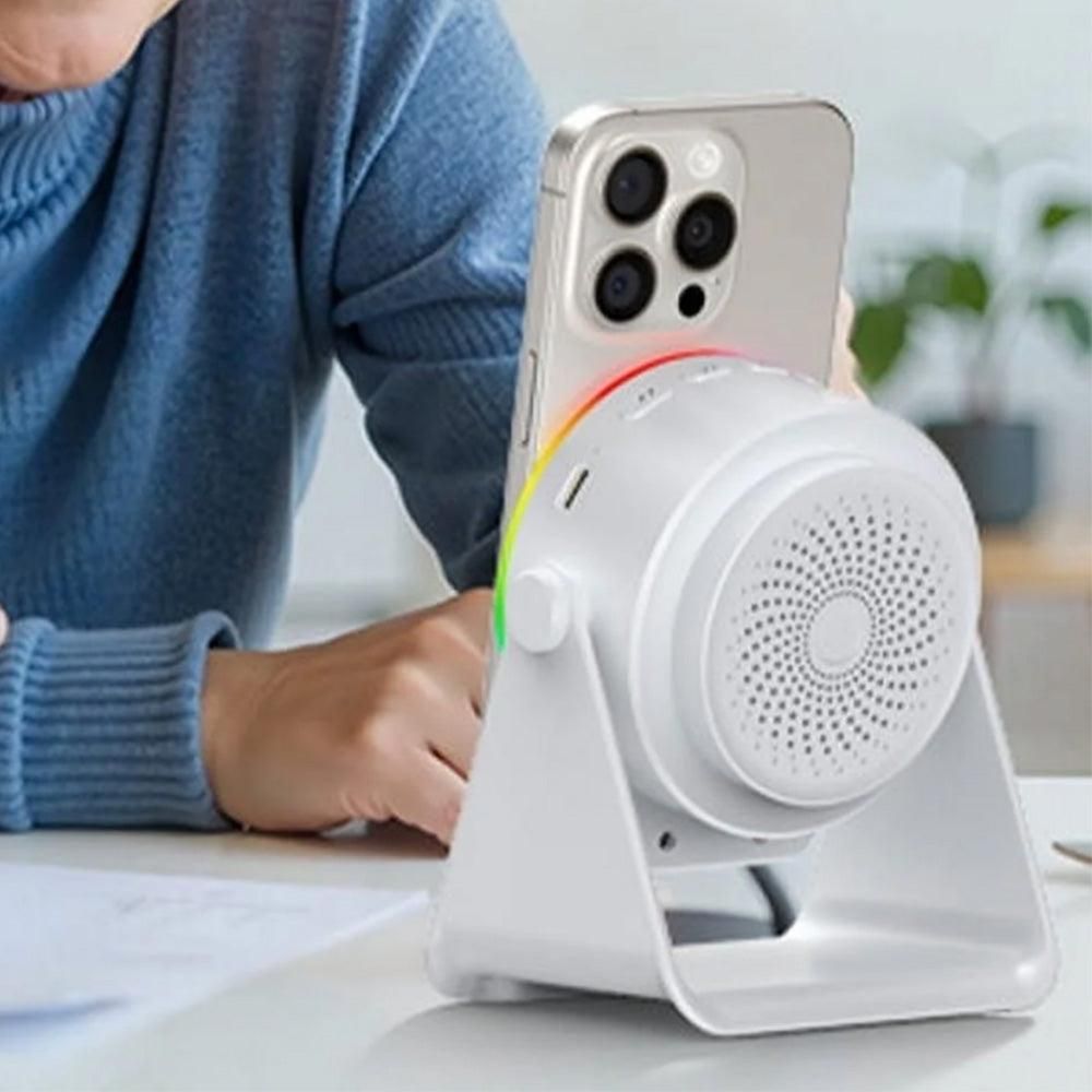 4 in 1 Wireless Induction Speaker Bluetooth Speaker with 360 Adjustable Phone Holder - White V1263-JX-7033