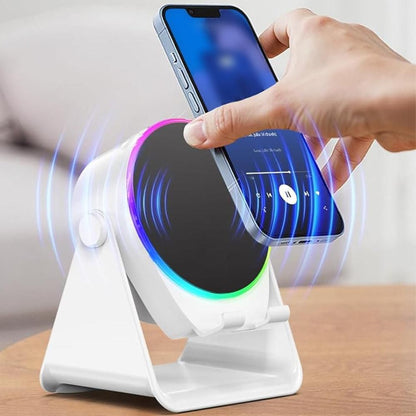 4 in 1 Wireless Induction Speaker Bluetooth Speaker with 360 Adjustable Phone Holder - White V1263-JX-7033