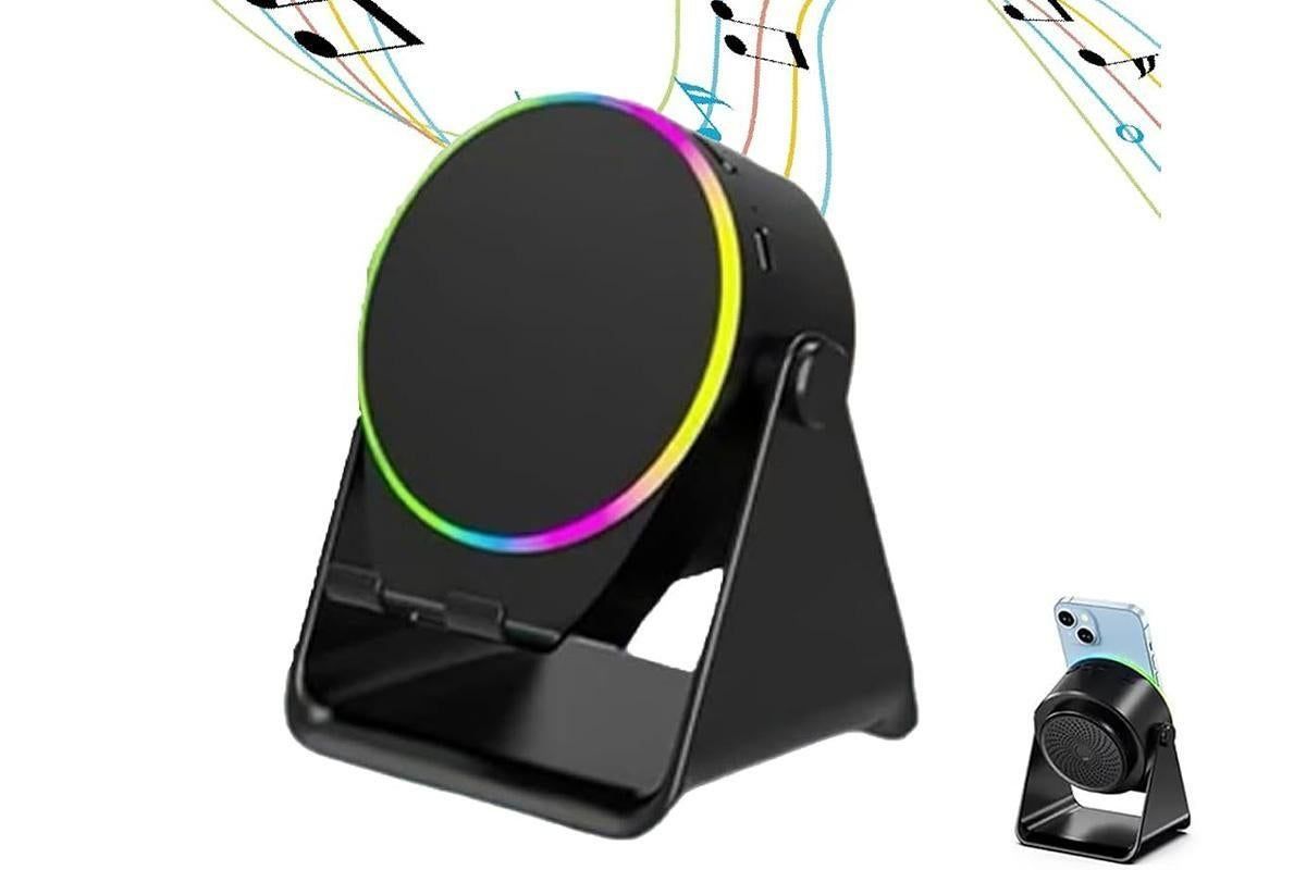 4 in 1 Wireless Induction Speaker Bluetooth Speaker with 360 Adjustable Phone Holder - White V1263-JX-7033
