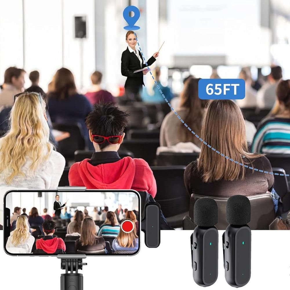 2-in-1 Wireless Lavalier Microphone Rechargeable Plug-Play Clip on Lapel Mic for Live Streaming Recording Vlog V1263-JX-7035