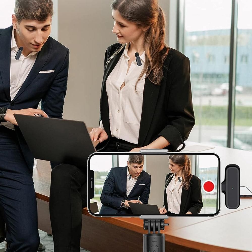 2-in-1 Wireless Lavalier Microphone Rechargeable Plug-Play Clip on Lapel Mic for Live Streaming Recording Vlog V1263-JX-7035