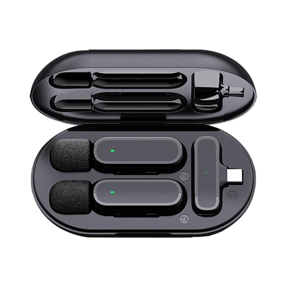 2-in-1 Wireless Lavalier Microphone Rechargeable Plug-Play Clip on Lapel Mic for Live Streaming Recording Vlog V1263-JX-7035