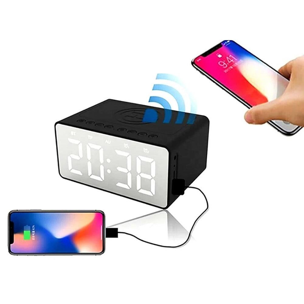 Wireless Charging Bluetooth Speaker with LED Digital Alarm Clock and FM Radio V1263-JX-7050