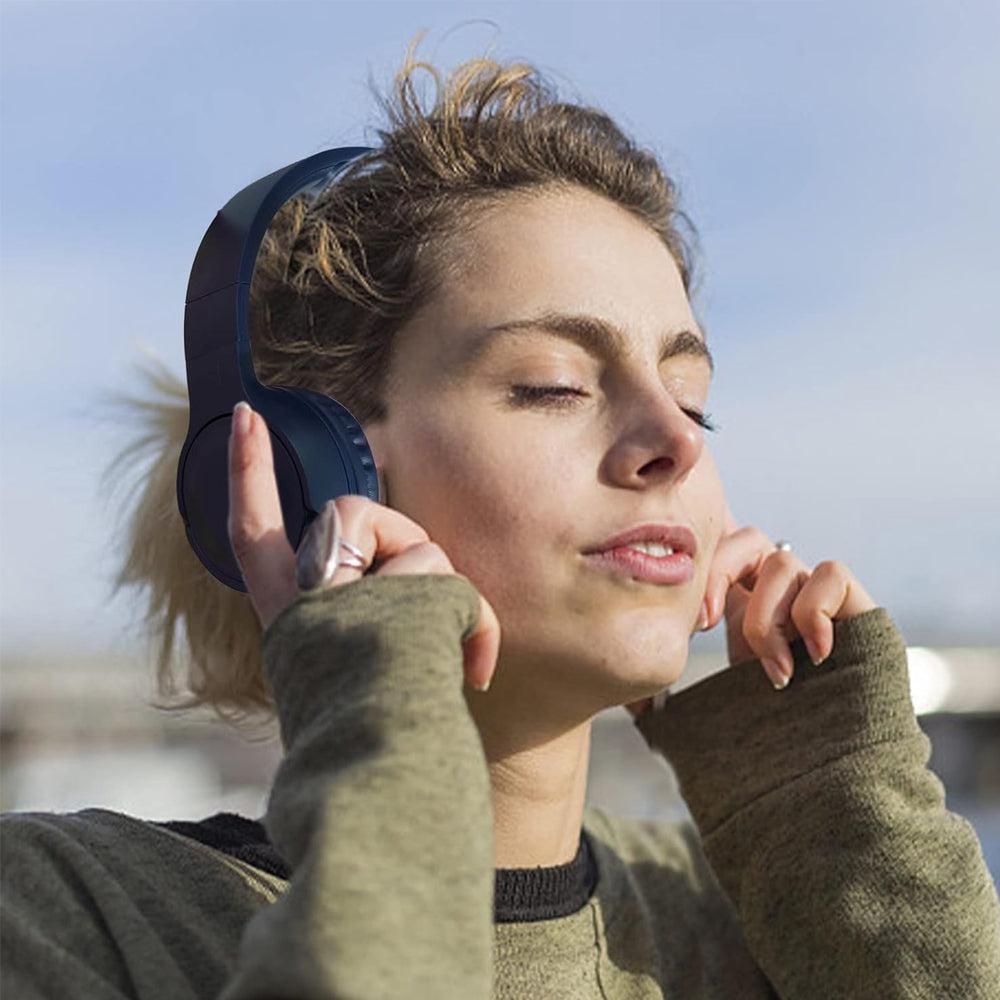 Rechargeable Bluetooth Wireless Headphones On-Ear Stereo Headset Navy Blue V1263-JX-7056-2