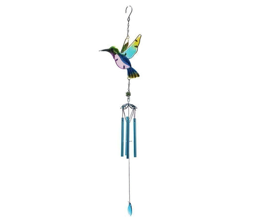 Cute Hummingbird Metal Tubes Wind Chime Bell Home Yard Wall Hanging Ornament-Blue Wind Chime Tube V1263-JX-706